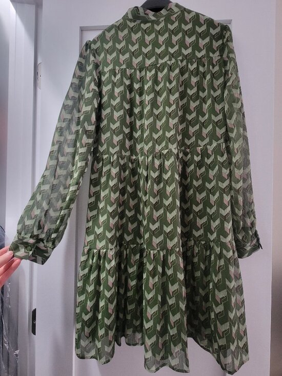 Geometric Green Midi Dress – Mango, Size 2 - Picture 3 of 5
